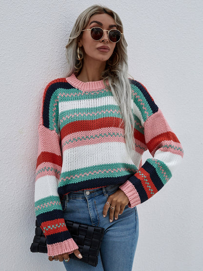 Striped Knitted Long Sleeve Sweater