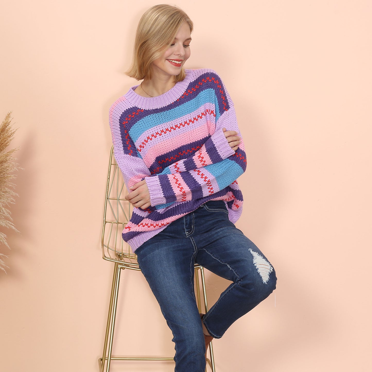 Striped Knitted Long Sleeve Sweater