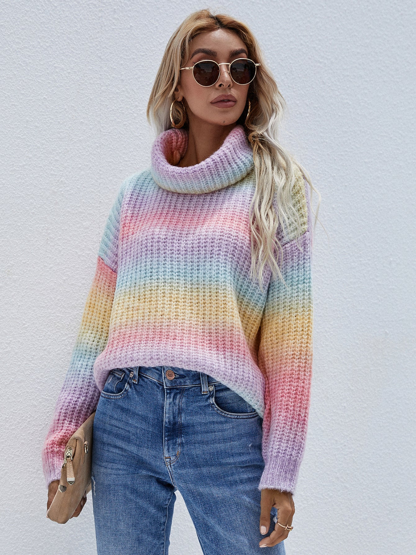 Suéter de punto con cuello vuelto y efecto tie dye 