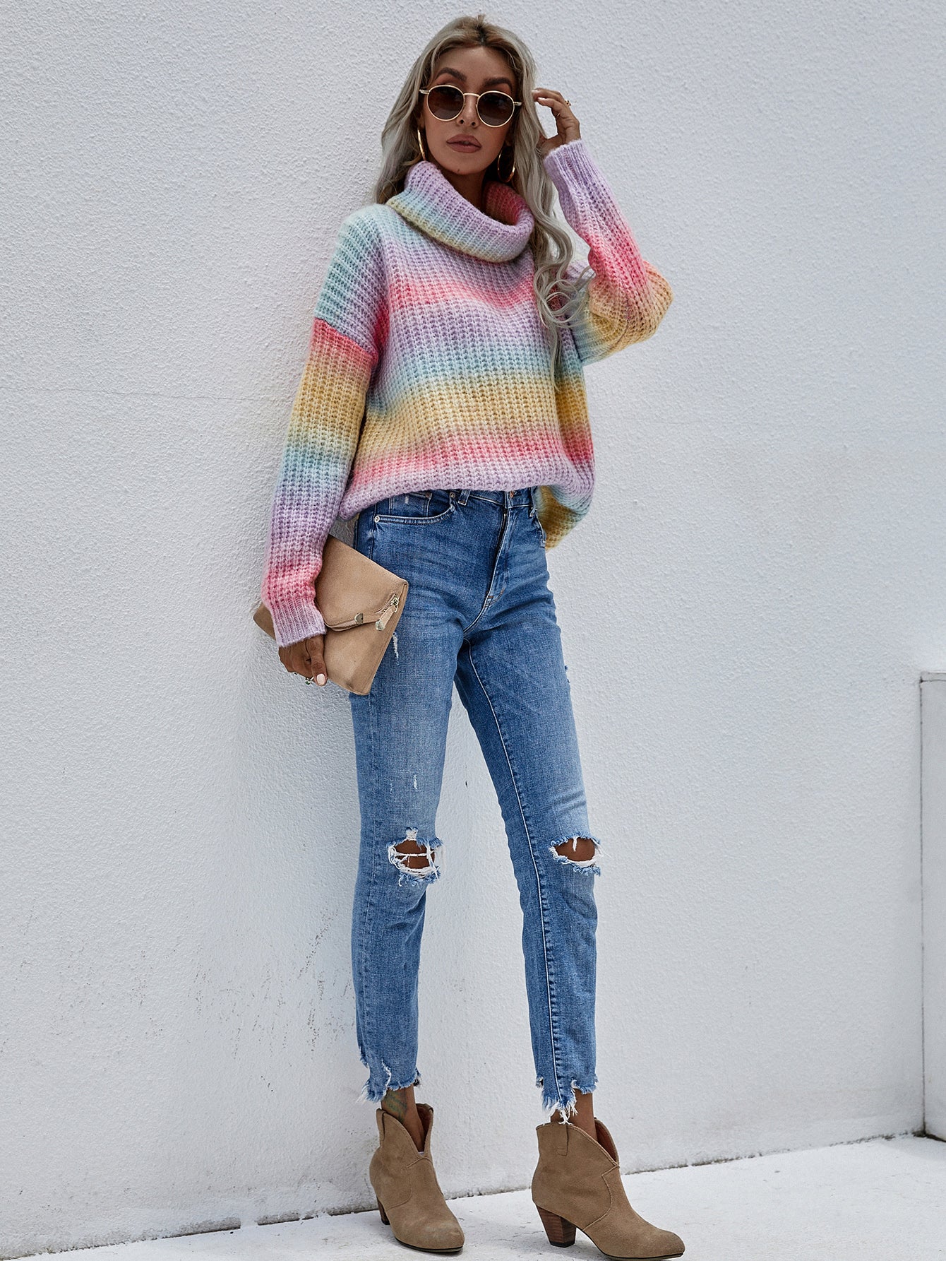 Suéter de punto con cuello vuelto y efecto tie dye 