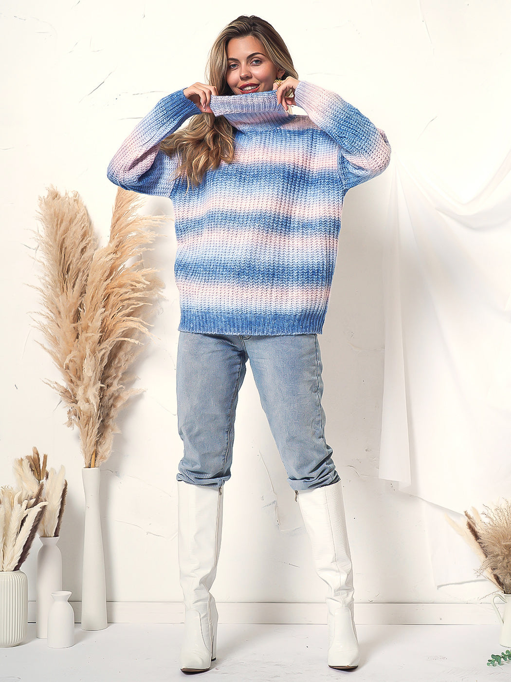 Suéter de punto con cuello vuelto y efecto tie dye 