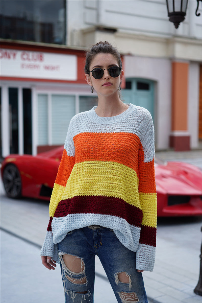 Striped Color Block Light Knit Sweater