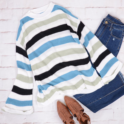 Striped Bell Sleeve Light Sweater