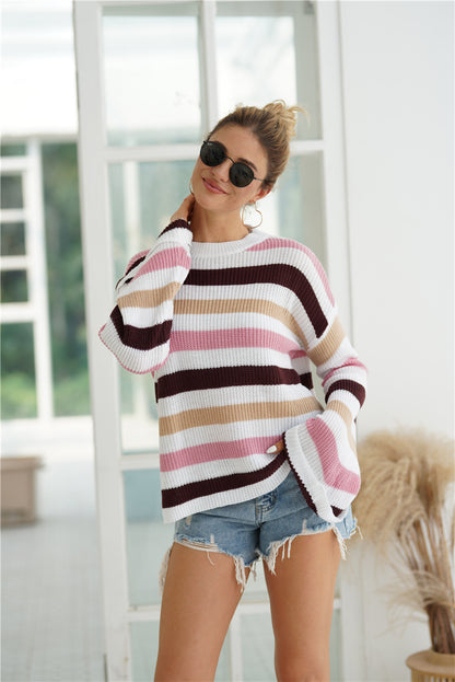 Striped Bell Sleeve Light Sweater