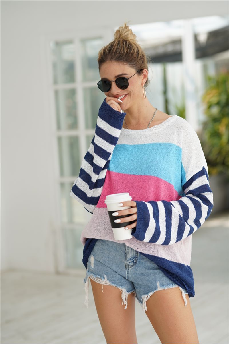 Striped Knitted Color Block Long Sleeve