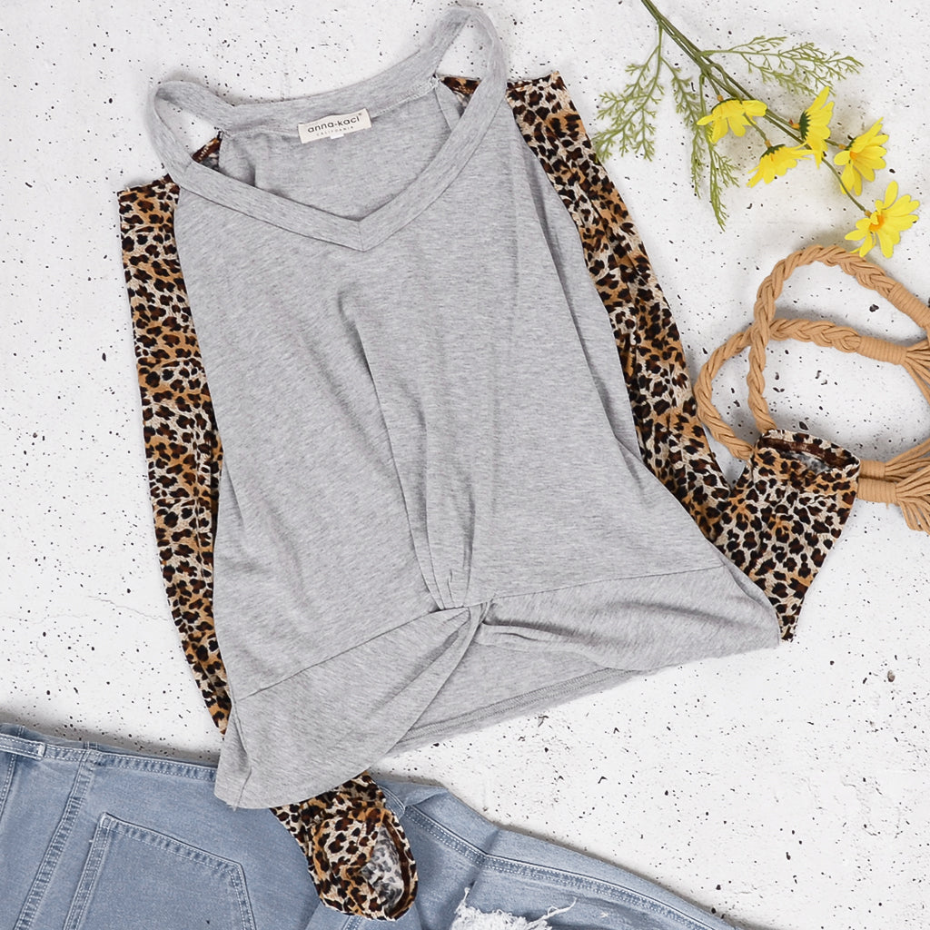Cheetah Print Long Sleeve Two Tone Top