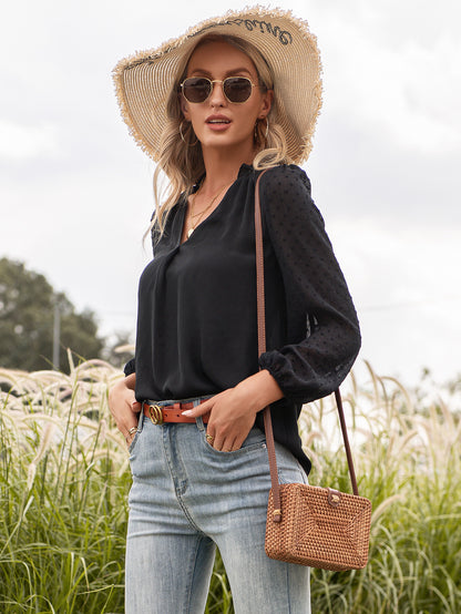 Clip Dot Bell Long Sleeve Blouse