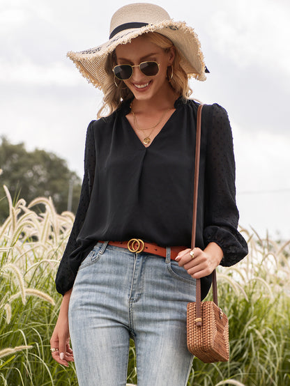 Clip Dot Bell Long Sleeve Blouse