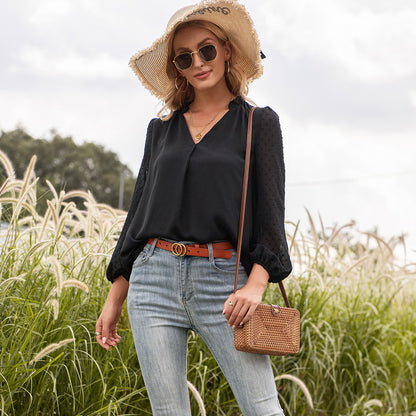 Clip Dot Bell Long Sleeve Blouse