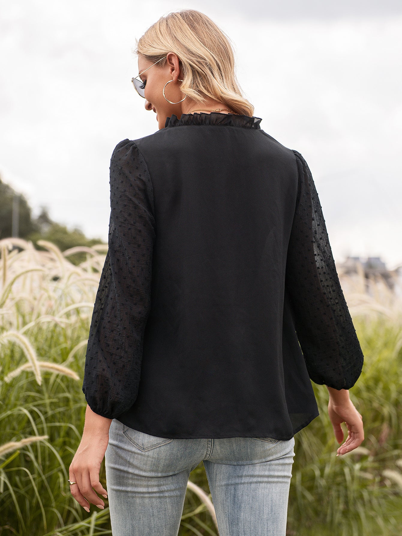 Clip Dot Bell Long Sleeve Blouse