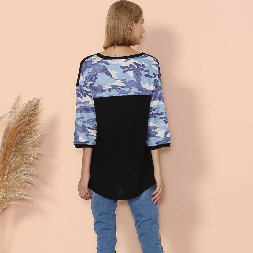 Camouflage Panel Waffle Knit Sweater