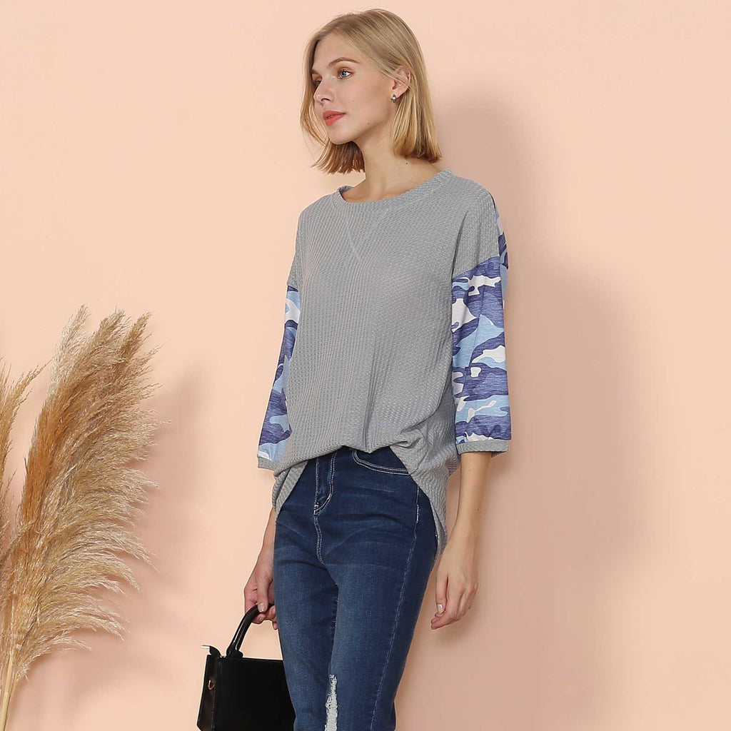 Camouflage Panel Waffle Knit Sweater