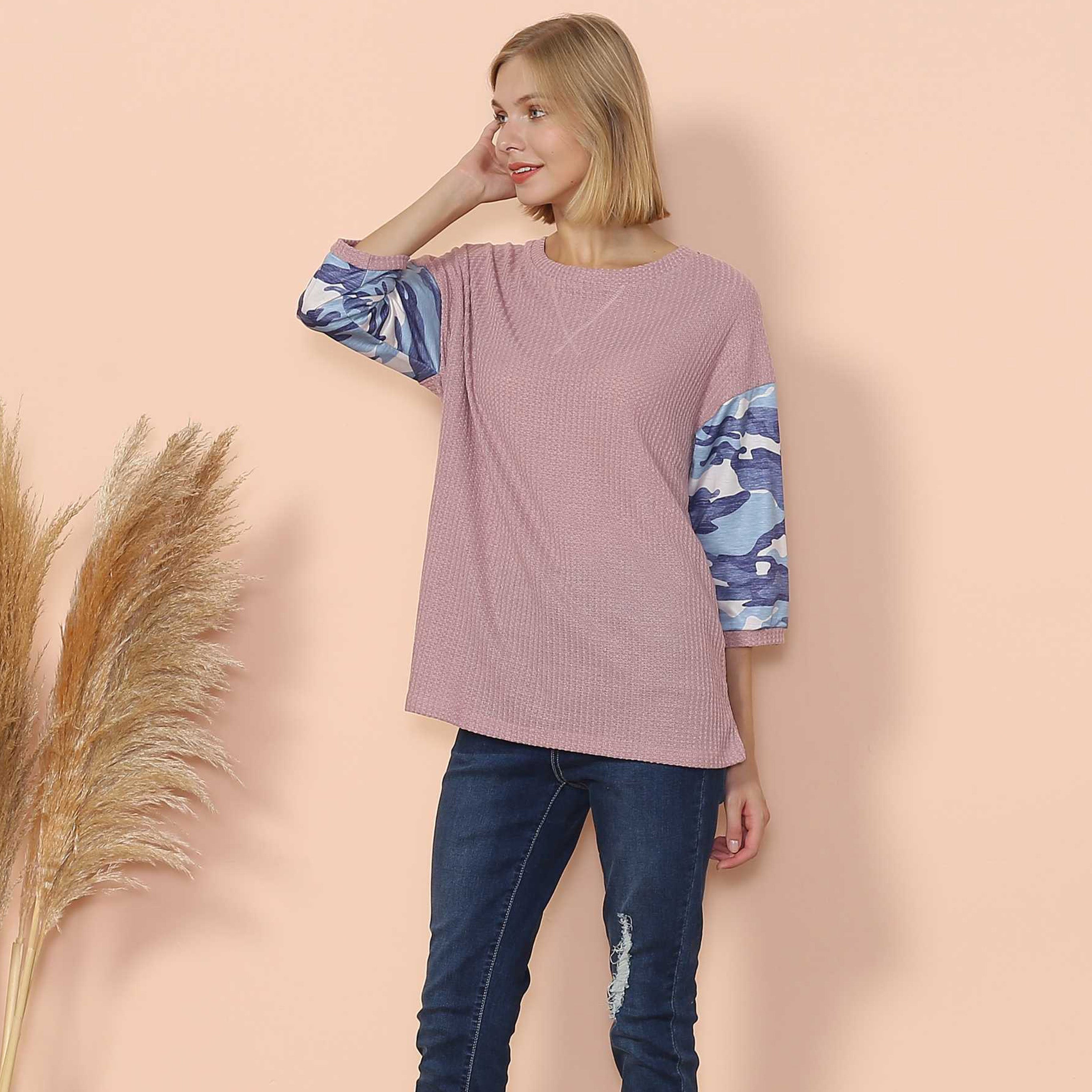 Camouflage Panel Waffle Knit Sweater