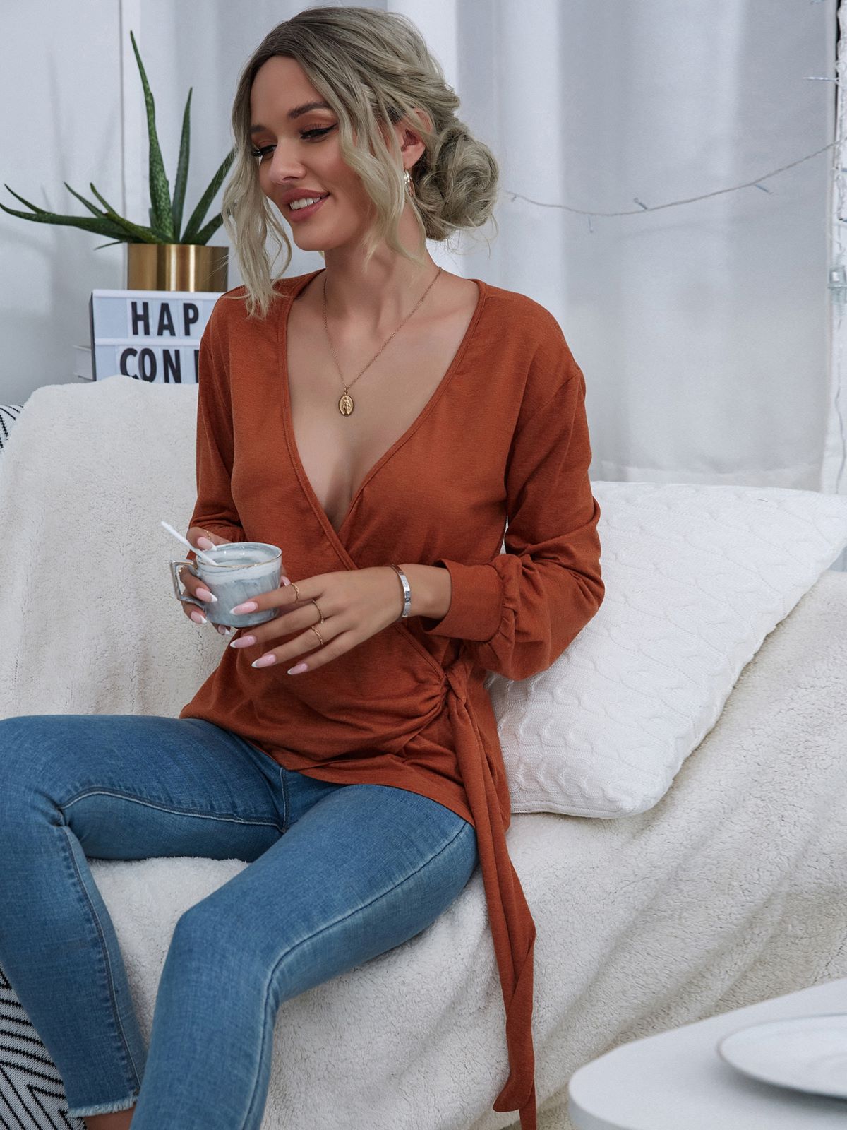 Surplice Front Tie Blouse