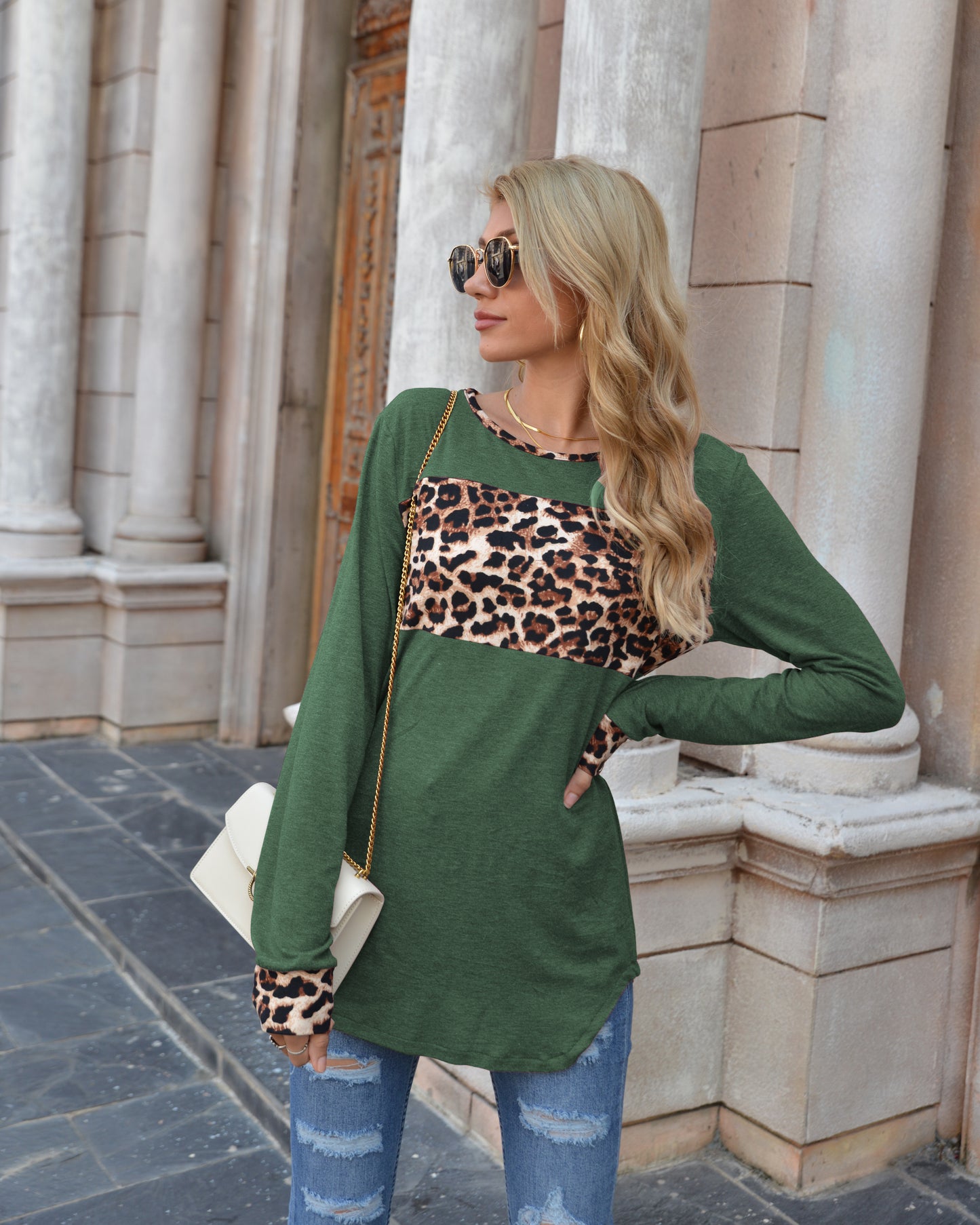 Color Block Leopard Shirt