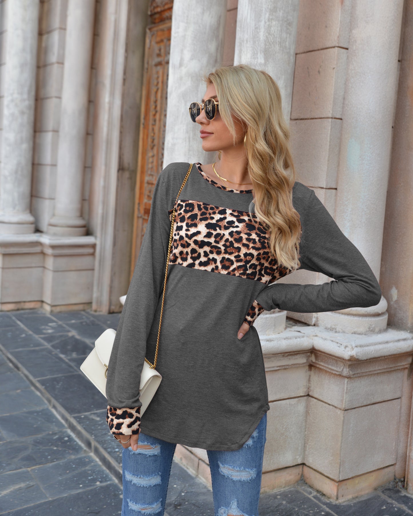 Color Block Leopard Shirt