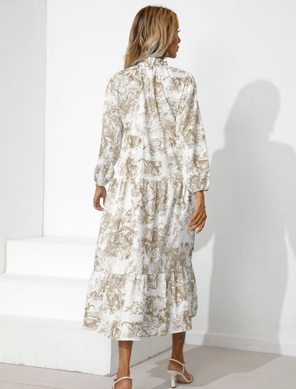Vintage Print Tiered Hem Dress
