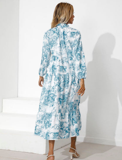 Vintage Print Tiered Hem Dress