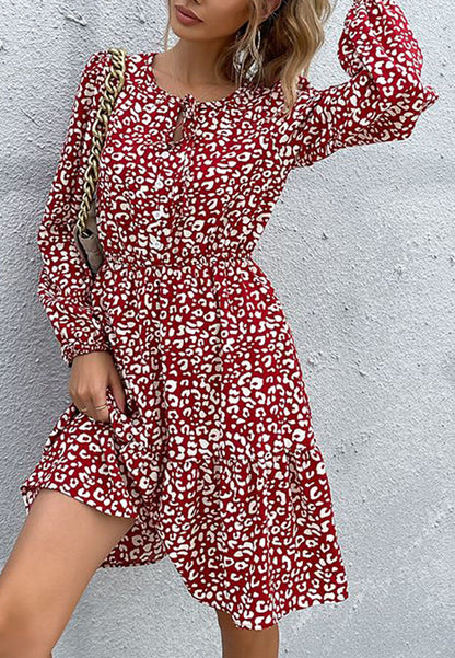 Keyhole Tie Neck Long Sleeve Dress