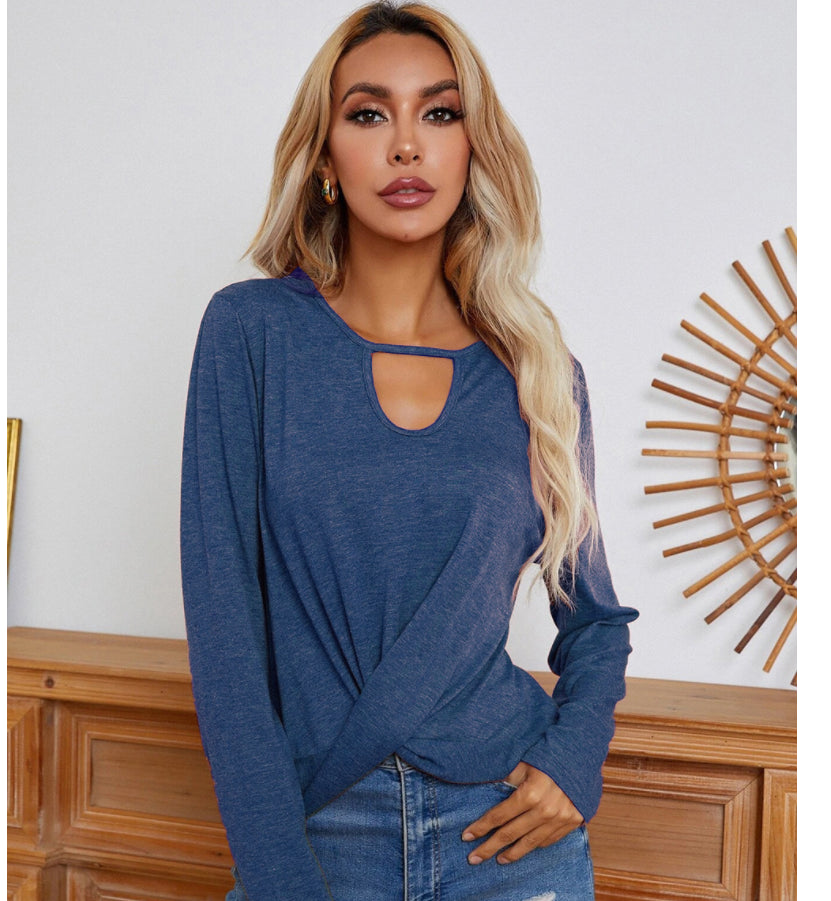 Keyhole Neck Twist Front Top