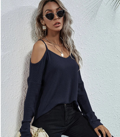 Cold Shoulder Waffle Knit Top
