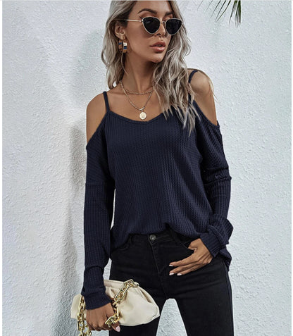 Cold Shoulder Waffle Knit Top