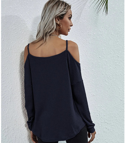 Cold Shoulder Waffle Knit Top