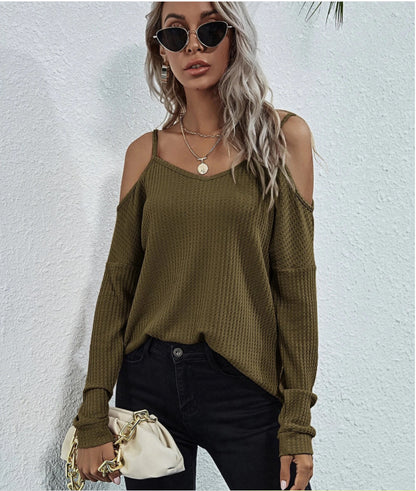 Cold Shoulder Waffle Knit Top