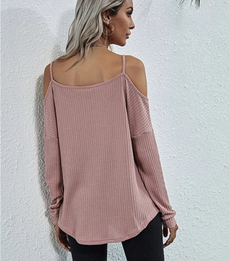 Cold Shoulder Waffle Knit Top