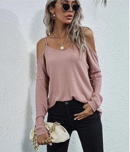 Cold Shoulder Waffle Knit Top