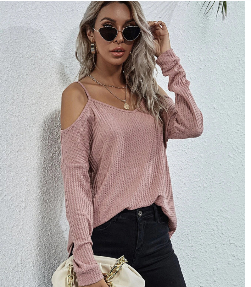 Cold Shoulder Waffle Knit Top