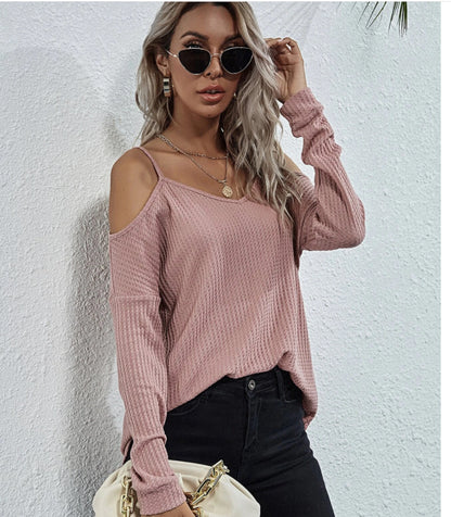 Cold Shoulder Waffle Knit Top