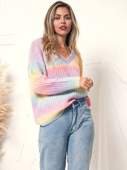 Rainbow Striped Knit Lounge Oversized Sweater