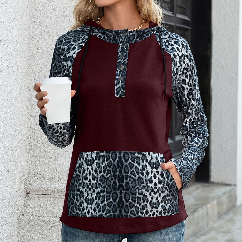 Sudadera con capucha de leopardo de dos tonos