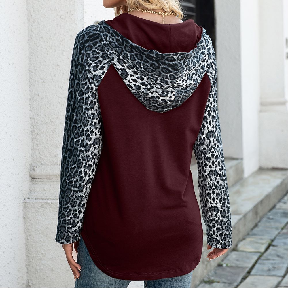 Sudadera con capucha de leopardo de dos tonos