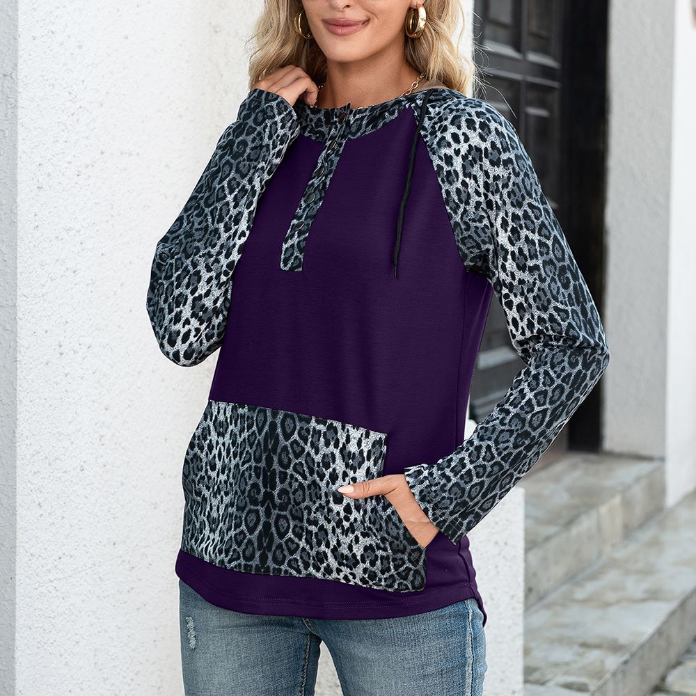 Sudadera con capucha de leopardo de dos tonos