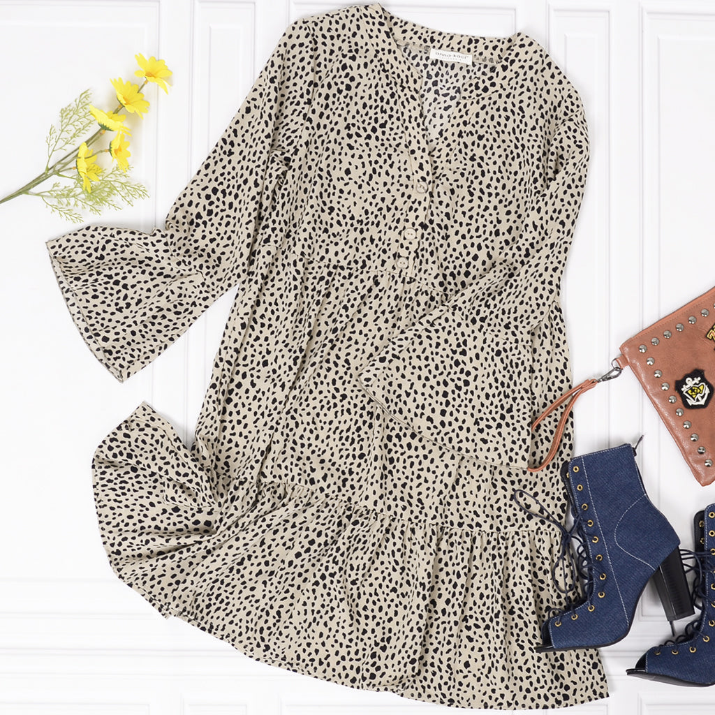Long Sleeve Dotted Print Dress