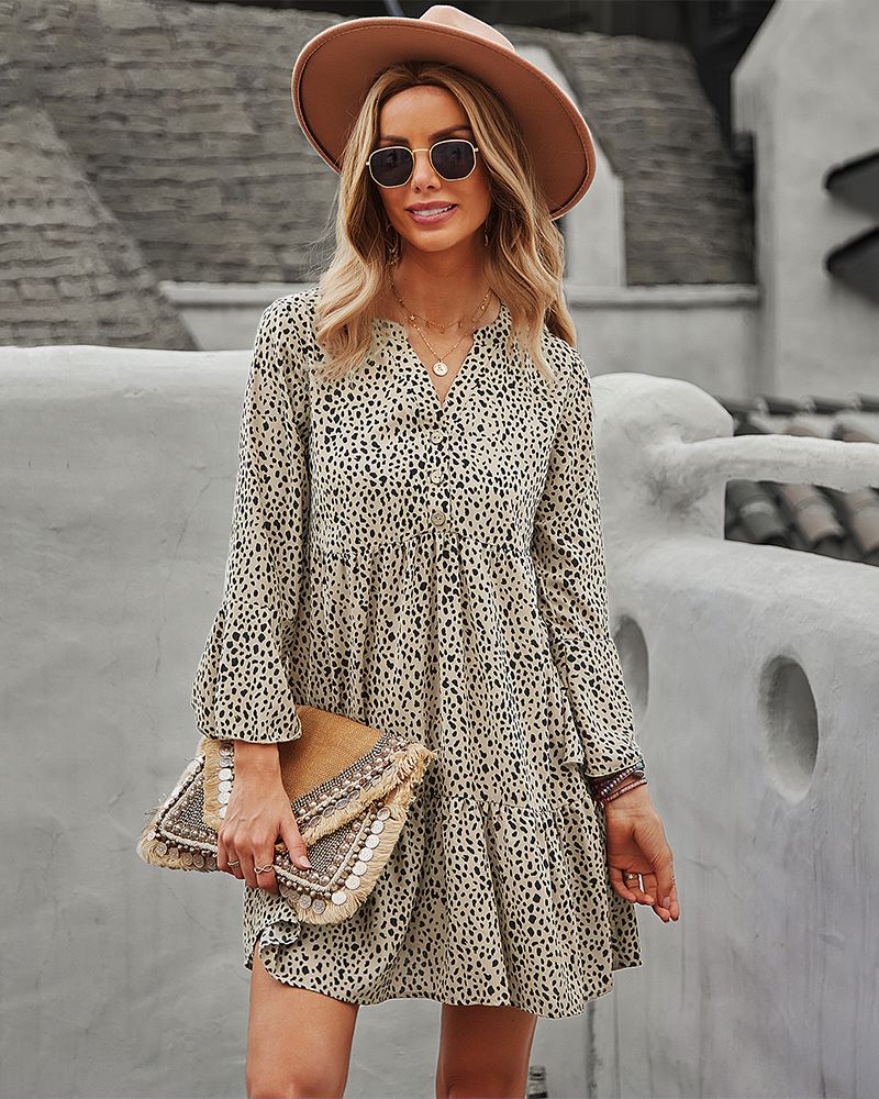 Vestido de manga larga con estampado de lunares 