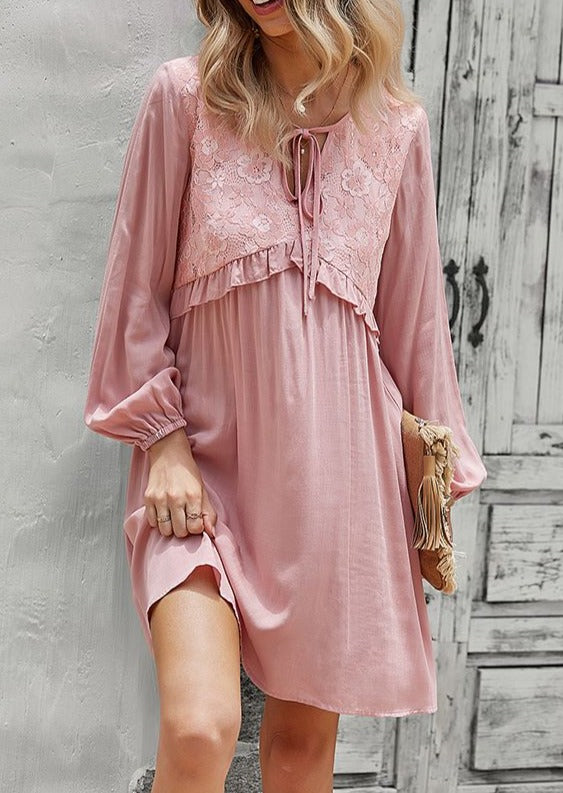 Vestido túnica con cuello anudado 