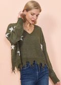 Suéter con dobladillo deshilachado y estampado de estrellas 