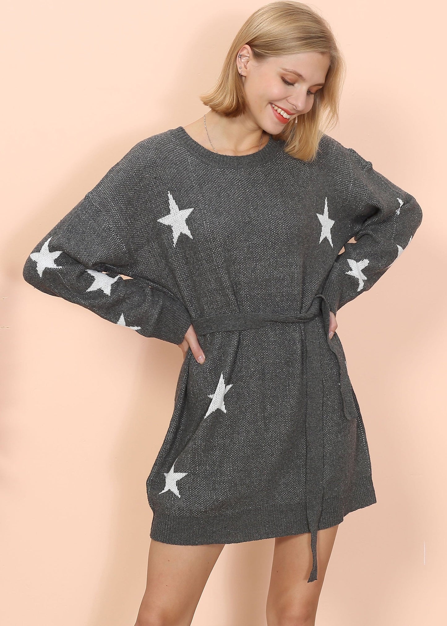 Vestido tipo suéter con estampado de estrellas 