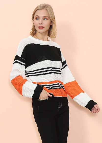 Drop Shoulder Striped Knit Sweater