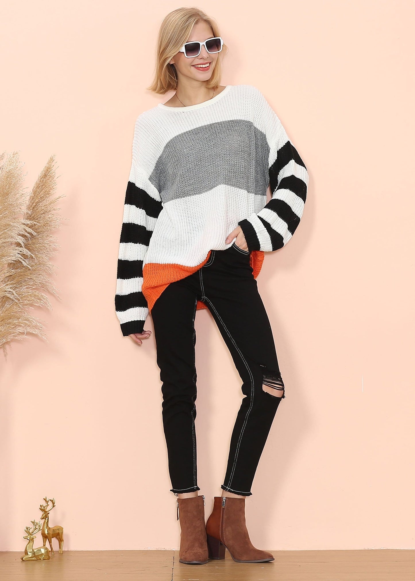 Mixed Striped Oversized Sweater