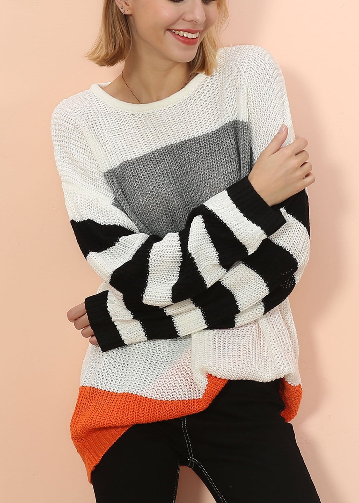 Mixed Striped Oversized Sweater