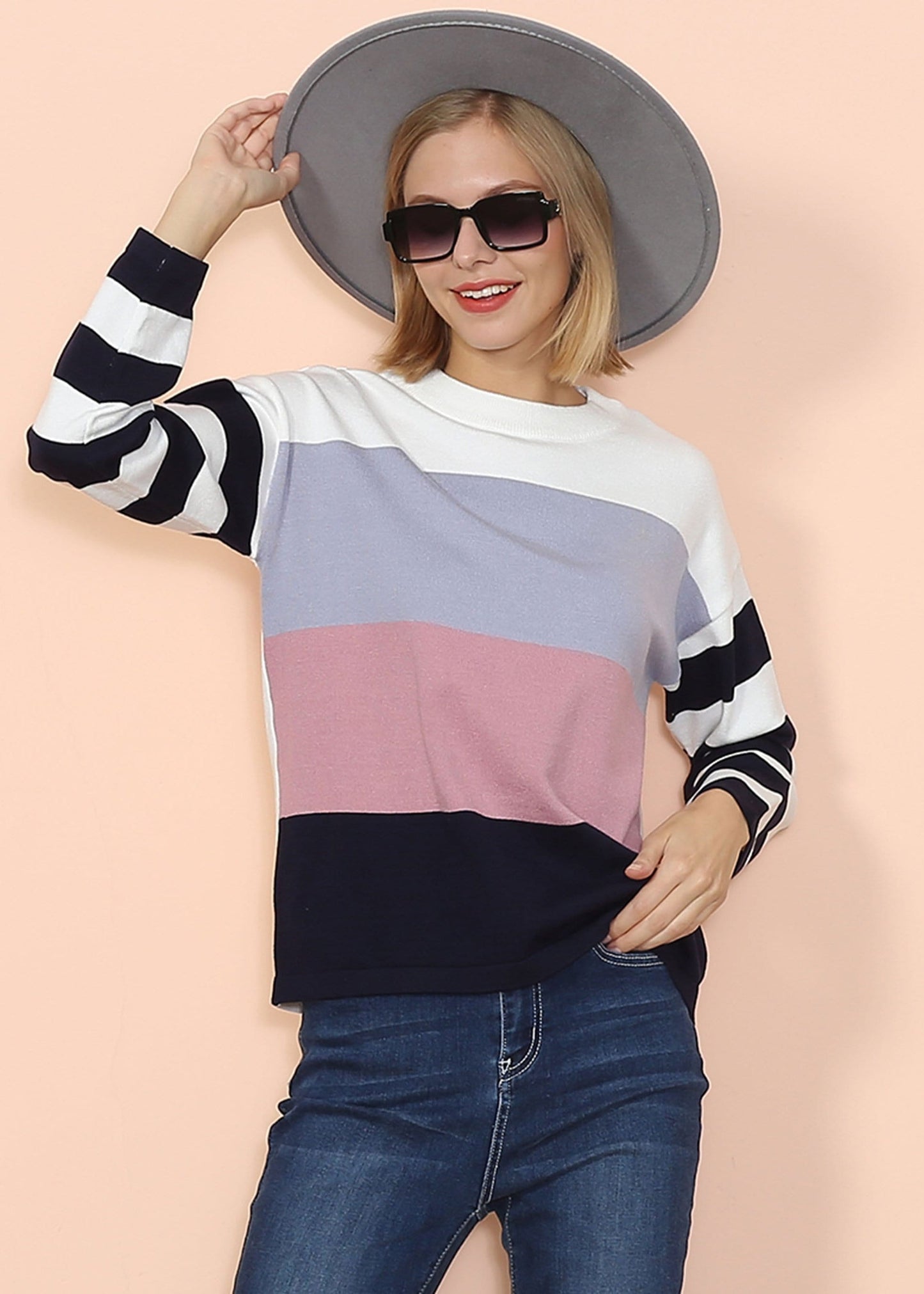 Mixed Striped Long Sleeve Sweater