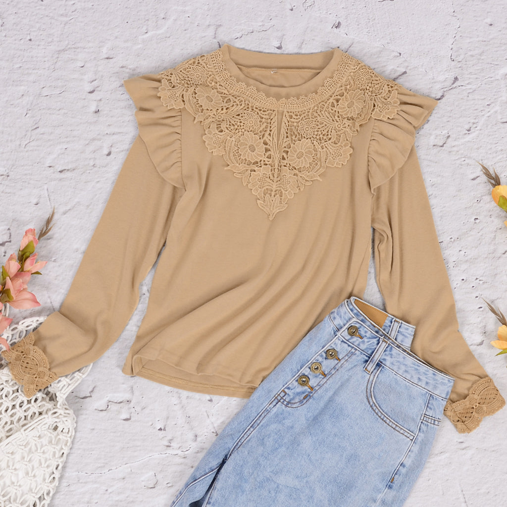 Lace Detail Ruffle Shoulder Top