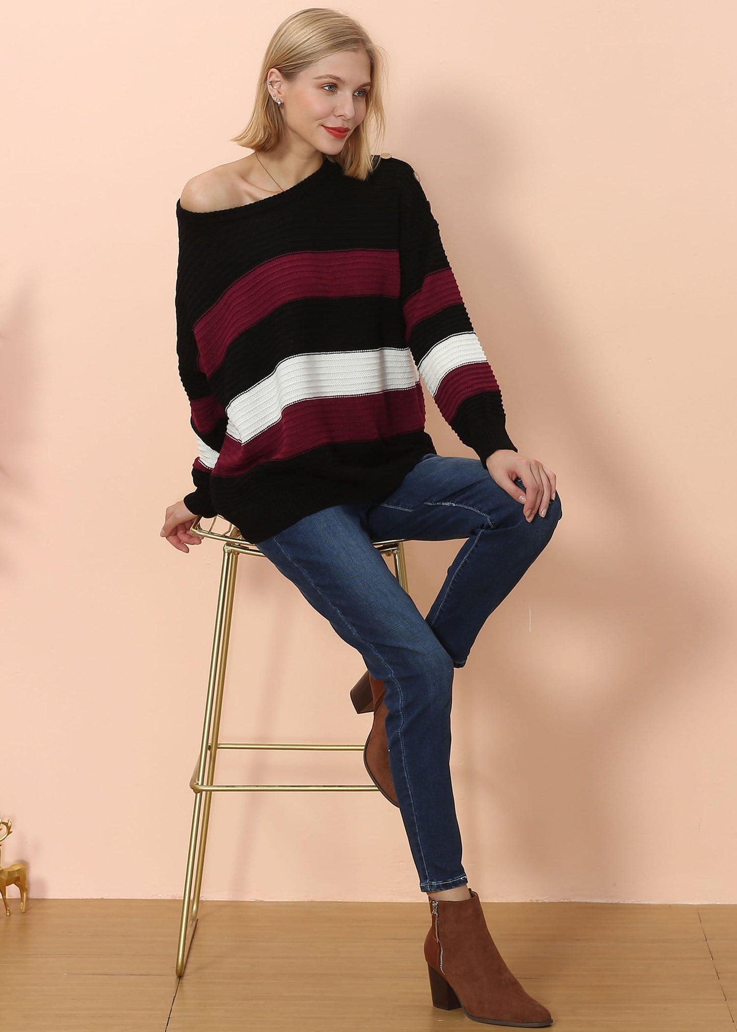 Textured Knit Striped Sweater