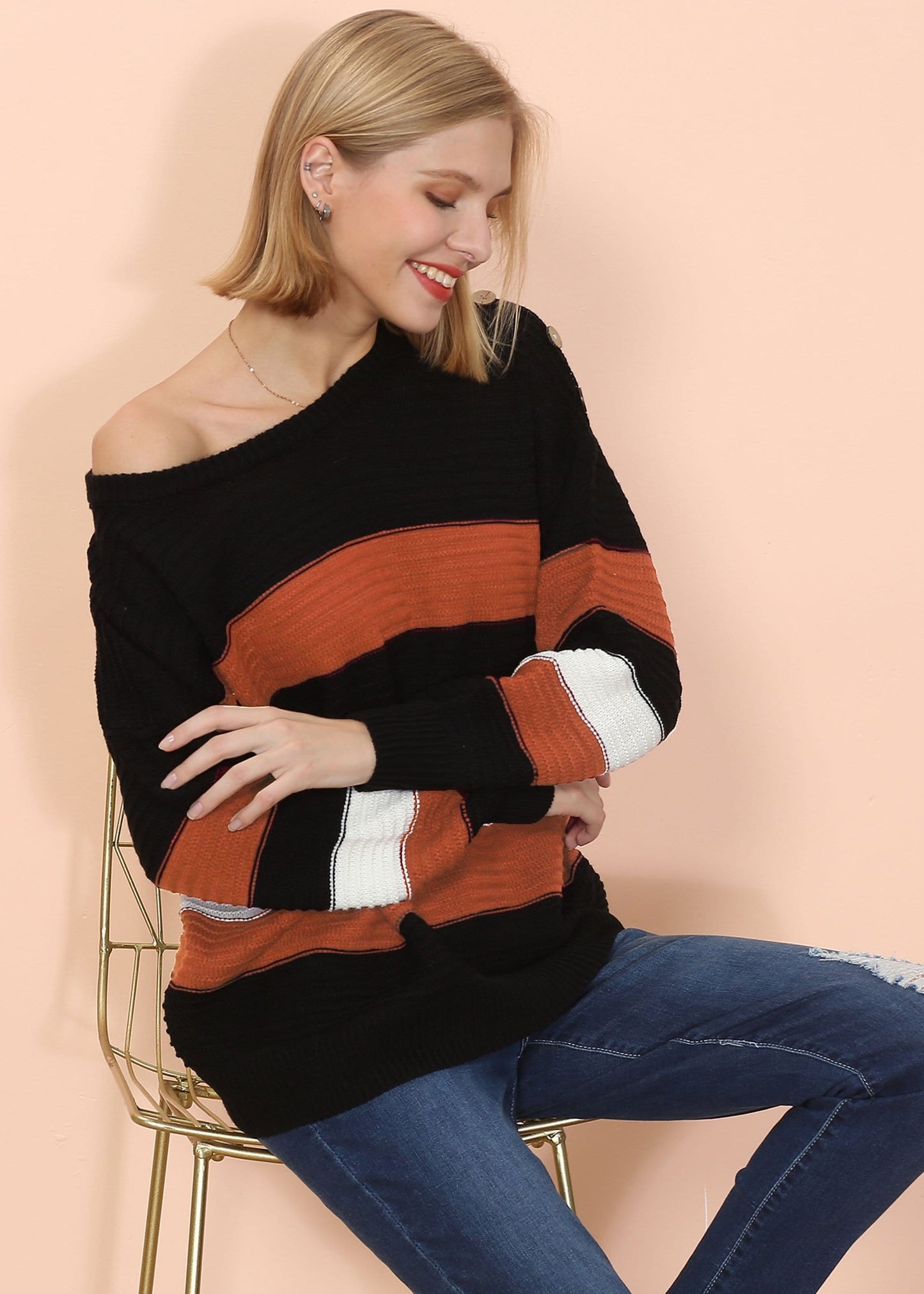 Textured Knit Striped Sweater