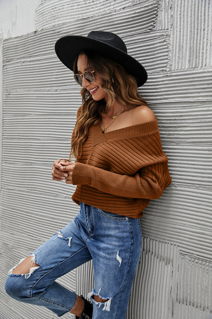 Solid Color Ribbed Sweater