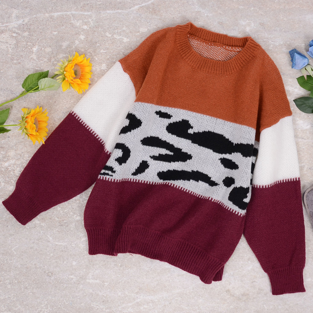 Suéter con estampado animal y bloques de color